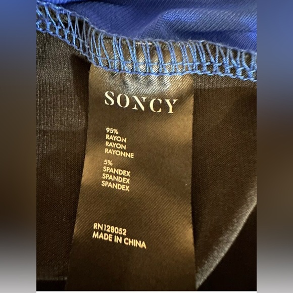 Soncy Sz 12 Color Blocked Long Sleeve Bodycon Blue With Black NWT - Picture 4 of 5